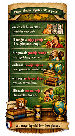 phrases simples adjectif + COD en espéranto 