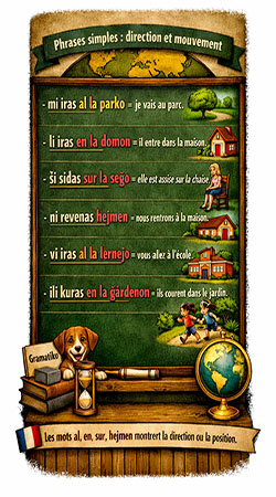 la direction et le mouvement en esperanto